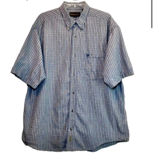 Timberland Plaid Short Sleeve Button Down Shirt in Blue/Cream Men’s XL - Picture 1 of 7